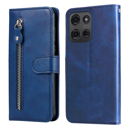 For Motorola Moto G75 5G Case Zipper Wallet Calf Texture PU Leather Phone Cover - Blue