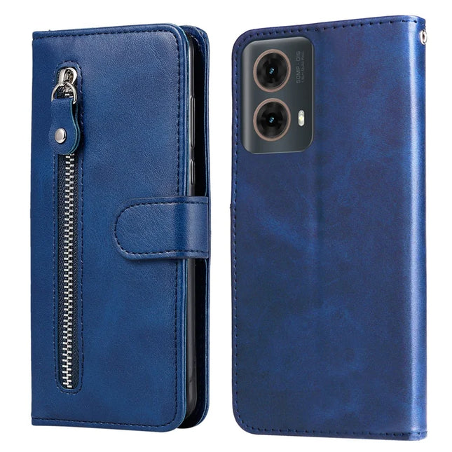 For Motorola Moto G85 5G / S50 Neo 5G Case Zipper Wallet Calf Texture PU Leather Phone Cover - Blue