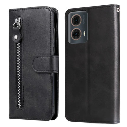 For Motorola Moto G85 5G / S50 Neo 5G Case Zipper Wallet Calf Texture PU Leather Phone Cover - Black