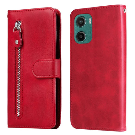For Motorola Moto G05 4G / E15 4G Case Zipper Wallet Calf Texture PU Leather Phone Cover - Red