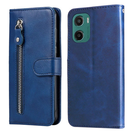 For Motorola Moto G05 4G / E15 4G Case Zipper Wallet Calf Texture PU Leather Phone Cover - Blue