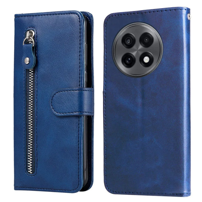 For OnePlus 13R 5G / Ace 5 5G / Ace 5 Pro 5G Case Zipper Wallet Calf Texture PU Leather Phone Cover - Blue