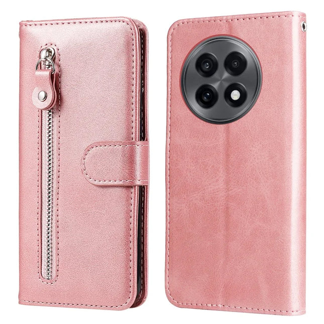 For OnePlus 13R 5G / Ace 5 5G / Ace 5 Pro 5G Case Zipper Wallet Calf Texture PU Leather Phone Cover - Pink