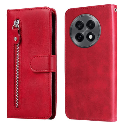 For OnePlus 13R 5G / Ace 5 5G / Ace 5 Pro 5G Case Zipper Wallet Calf Texture PU Leather Phone Cover - Red
