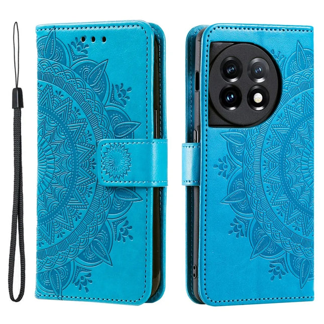 For OnePlus 13R 5G Stand Case Imprinted Totem PU Leather Wallet Phone Cover - Blue