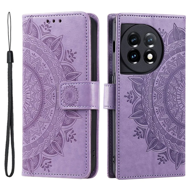 For OnePlus 13R 5G Stand Case Imprinted Totem PU Leather Wallet Phone Cover - Purple