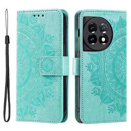 For OnePlus 13R 5G Stand Case Imprinted Totem PU Leather Wallet Phone Cover - Mint Green