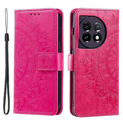 For OnePlus 13R 5G Stand Case Imprinted Totem PU Leather Wallet Phone Cover - Rose