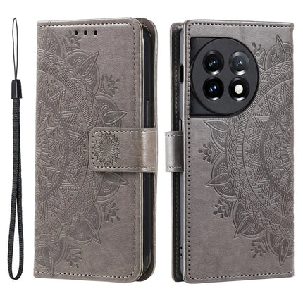 For OnePlus 13R 5G Stand Case Imprinted Totem PU Leather Wallet Phone Cover - Grey