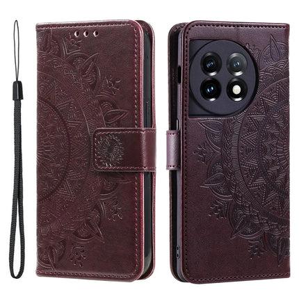 For OnePlus 13R 5G Stand Case Imprinted Totem PU Leather Wallet Phone Cover - Brown