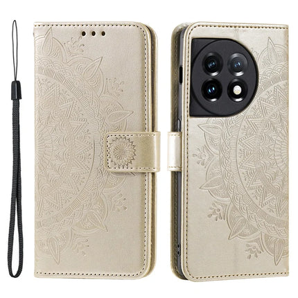For OnePlus 13R 5G Stand Case Imprinted Totem PU Leather Wallet Phone Cover - Gold