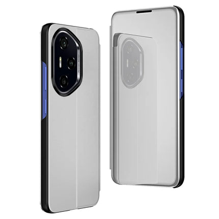 For Honor 300 Pro Case View Window Stand Leather Flip Phone Cover - Silver