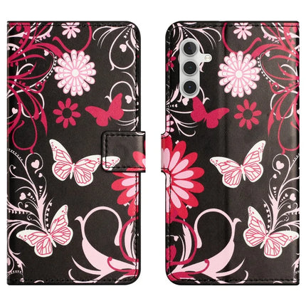 For Samsung Galaxy A36 5G Case Pattern Print PU Leather Wallet Phone Cover - Black Butterfly