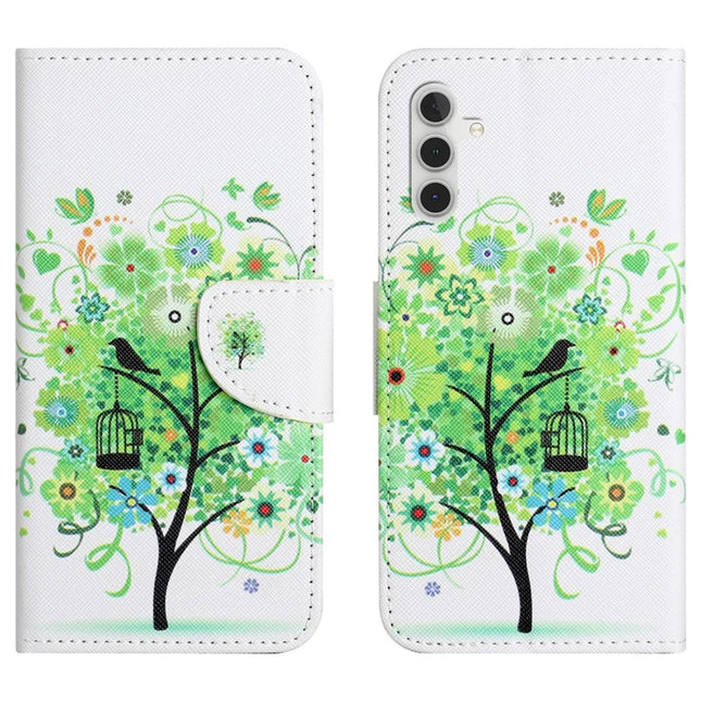 For Samsung Galaxy A36 5G Case Pattern Printing Cross Texture Phone Leather Cover - Green Tree