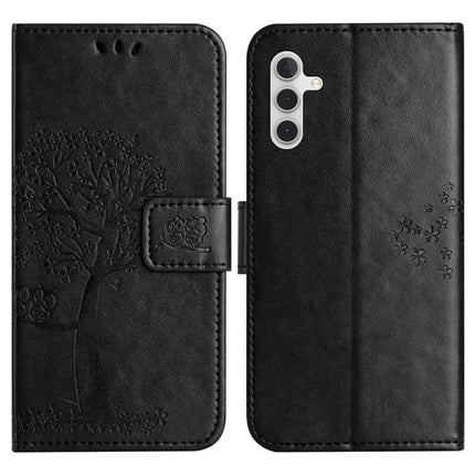 For Samsung Galaxy A36 5G Case PU Leather Owl Tree Imprinted Wallet Phone Cover - Black