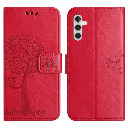 For Samsung Galaxy A36 5G Case PU Leather Owl Tree Imprinted Wallet Phone Cover - Red