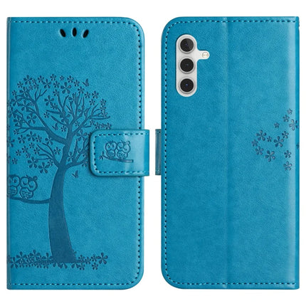 For Samsung Galaxy A36 5G Case PU Leather Owl Tree Imprinted Wallet Phone Cover - Blue