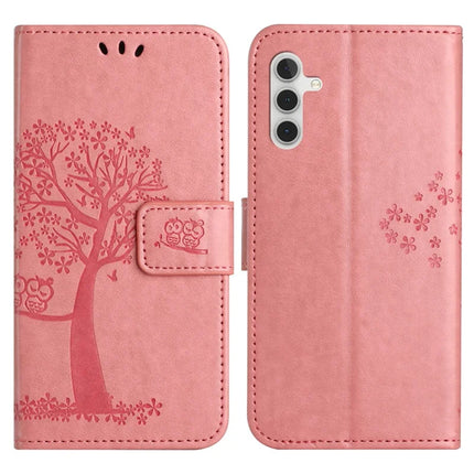 For Samsung Galaxy A36 5G Case PU Leather Owl Tree Imprinted Wallet Phone Cover - Pink