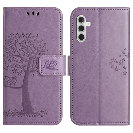 For Samsung Galaxy A36 5G Case PU Leather Owl Tree Imprinted Wallet Phone Cover - Purple