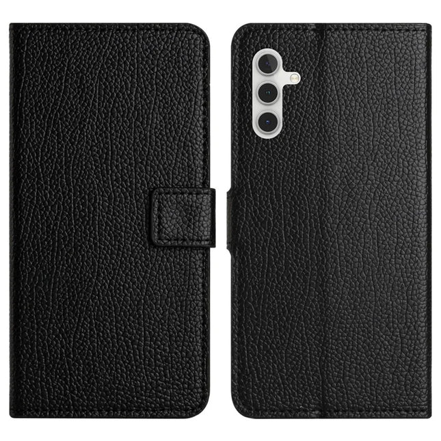For Samsung Galaxy A56 5G Case PU Leather Wallet Phone Cover Litchi Texture, Black