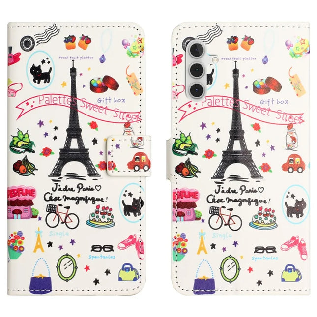 For Samsung Galaxy A56 5G Case Pattern Print PU Leather Wallet Phone Cover - Eiffel Tower