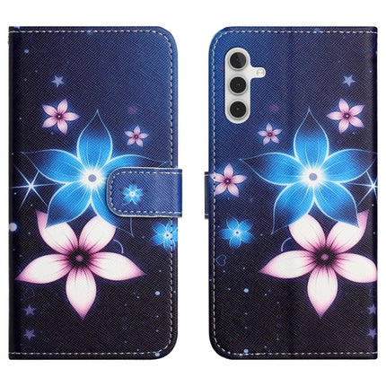 For Samsung Galaxy A56 5G Case Pattern Print PU Leather Wallet Phone Cover Cross Texture - Blue Flower
