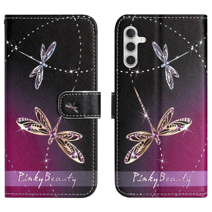 For Samsung Galaxy A56 5G Case Pattern Print PU Leather Wallet Phone Cover Cross Texture - Dragonfly