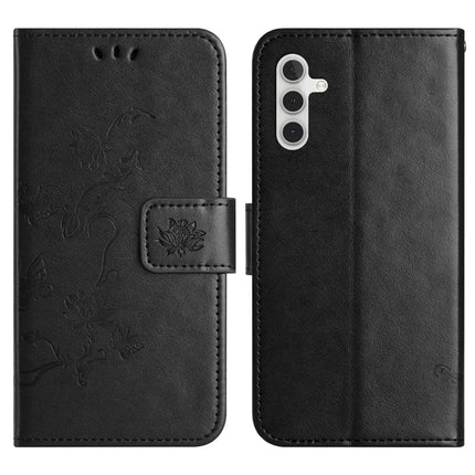 For Samsung Galaxy A56 5G Case Wallet Stand Imprinted Butterfly Flower PU Leather Phone Cover - Black
