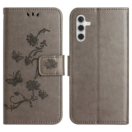For Samsung Galaxy A56 5G Case Wallet Stand Imprinted Butterfly Flower PU Leather Phone Cover - Grey