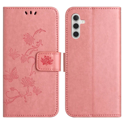 For Samsung Galaxy A56 5G Case Wallet Stand Imprinted Butterfly Flower PU Leather Phone Cover - Pink