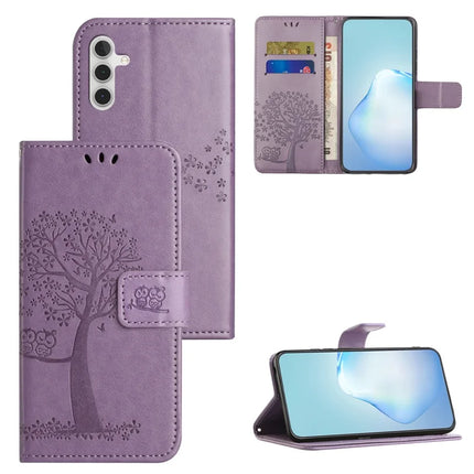 For Samsung Galaxy A56 5G Case PU Leather Owl Tree Imprinted Wallet Phone Cover