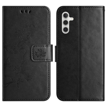 For Samsung Galaxy A36 5G Case Wallet Stand Imprinted Butterfly Flower PU Leather Phone Cover - Black