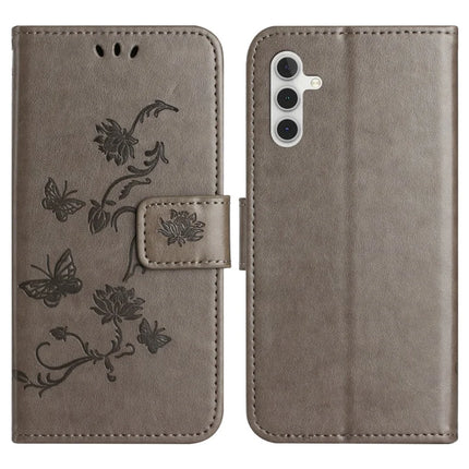 For Samsung Galaxy A36 5G Case Wallet Stand Imprinted Butterfly Flower PU Leather Phone Cover - Grey