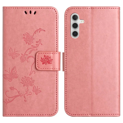 For Samsung Galaxy A36 5G Case Wallet Stand Imprinted Butterfly Flower PU Leather Phone Cover - Pink