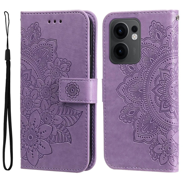 For Oppo Reno13 F 5G Case PU Leather Wallet Floral Phone Cover Stand View - Purple