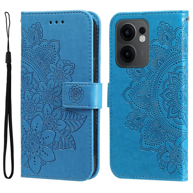 For Oppo Reno13 F 5G Case PU Leather Wallet Floral Phone Cover Stand View - Blue