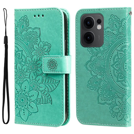 For Oppo Reno13 F 5G Case PU Leather Wallet Floral Phone Cover Stand View - Green