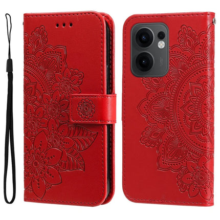 For Oppo Reno13 F 5G Case PU Leather Wallet Floral Phone Cover Stand View - Red