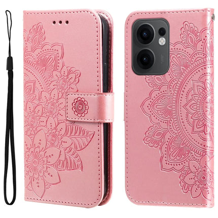 For Oppo Reno13 F 5G Case PU Leather Wallet Floral Phone Cover Stand View - Pink