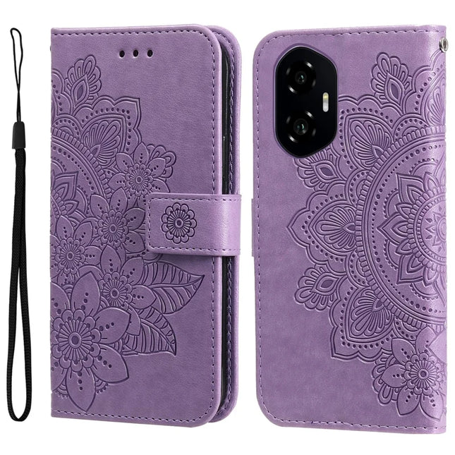 For Honor 300 Case PU Leather Wallet Floral Phone Cover Stand View - Purple