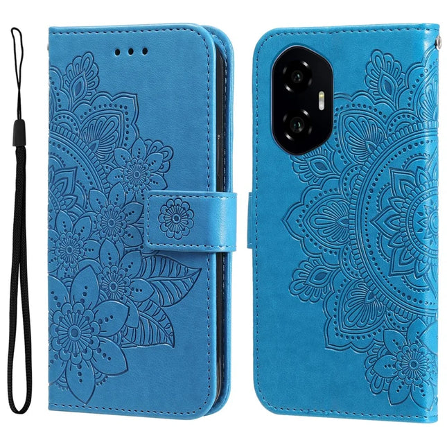 For Honor 300 Case PU Leather Wallet Floral Phone Cover Stand View - Blue