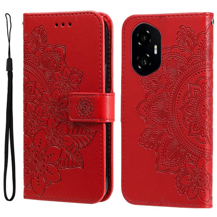 For Honor 300 Case PU Leather Wallet Floral Phone Cover Stand View - Red