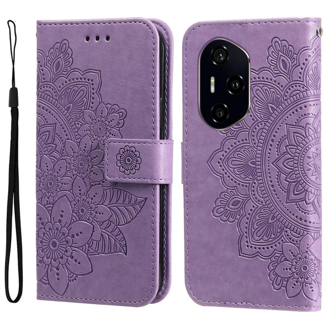 For Honor 300 Pro / 300 Ultra Case PU Leather Wallet Floral Phone Cover Stand View - Purple