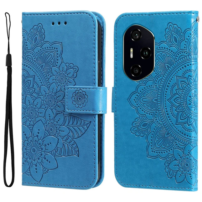For Honor 300 Pro / 300 Ultra Case PU Leather Wallet Floral Phone Cover Stand View - Blue