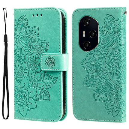 For Honor 300 Pro / 300 Ultra Case PU Leather Wallet Floral Phone Cover Stand View - Green