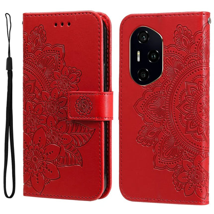 For Honor 300 Pro / 300 Ultra Case PU Leather Wallet Floral Phone Cover Stand View - Red
