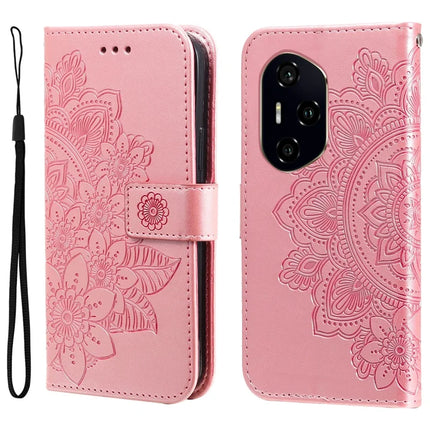 For Honor 300 Pro / 300 Ultra Case PU Leather Wallet Floral Phone Cover Stand View - Pink