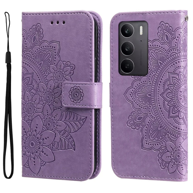 For Realme C75  /  14x 5G Case PU Leather Wallet Floral Phone Cover Stand View - Purple