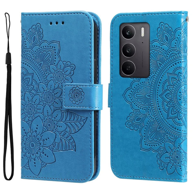 For Realme C75  /  14x 5G Case PU Leather Wallet Floral Phone Cover Stand View - Blue