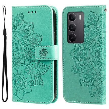 For Realme C75  /  14x 5G Case PU Leather Wallet Floral Phone Cover Stand View - Green